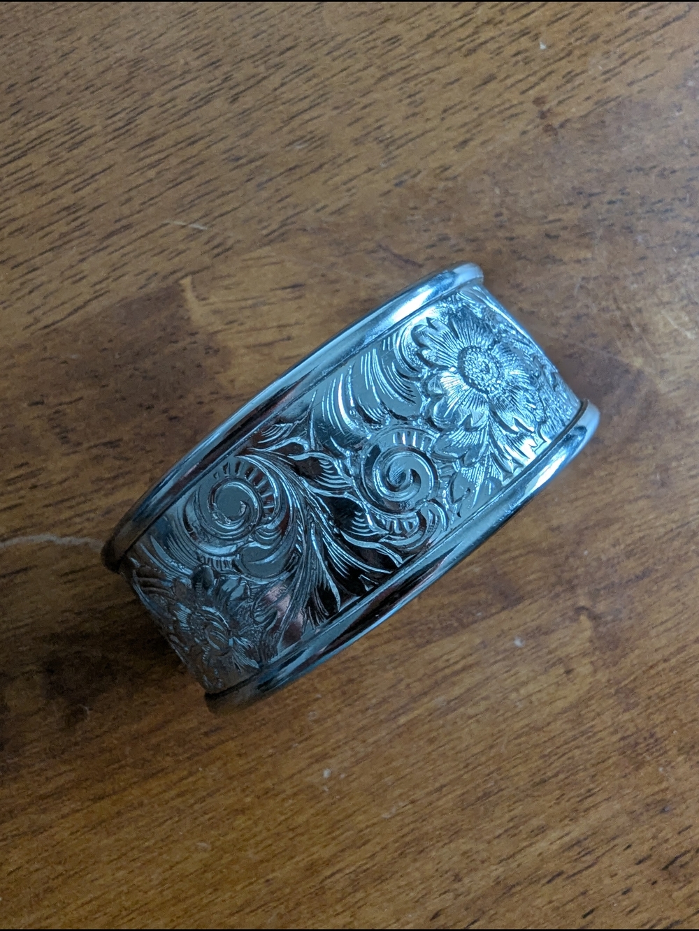 Source Unknown Silver Floral Engraved Cuff Bracelet